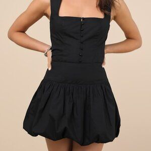 Lulus Evynne Black Poplin Bubble-hem Mini Skirt - Size M